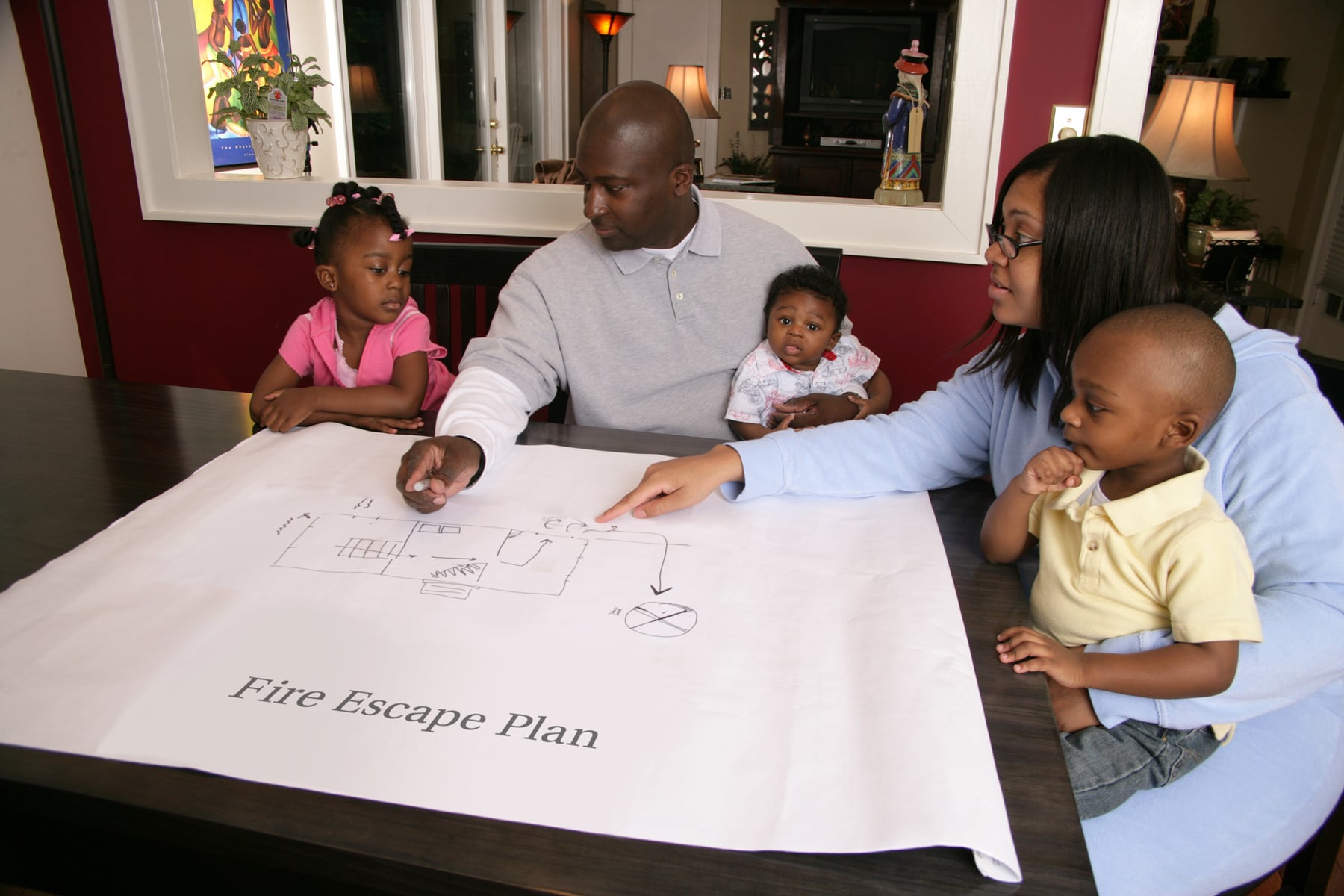 Family discussing an escape plan